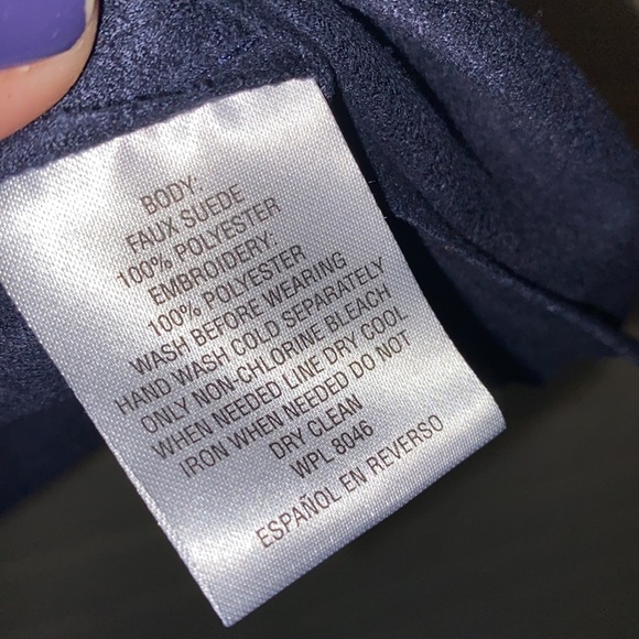 Charter club blouse faux suede embroidered xl‎ raw hem wide sleeve floral - Picture 4 of 6